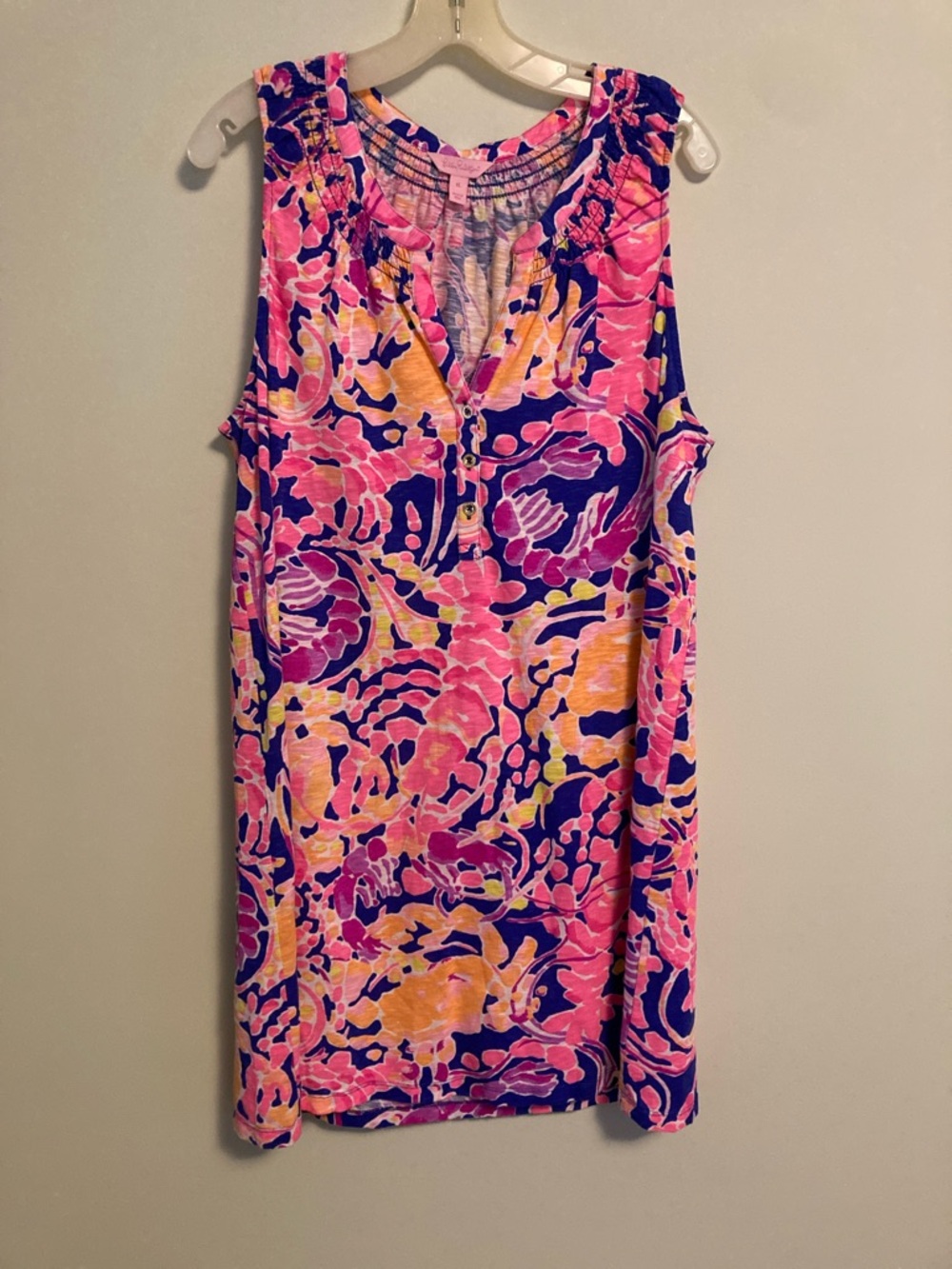 Lilly Pulitzer Pink, Navy & Yellow Printed Sleeveless Tunic